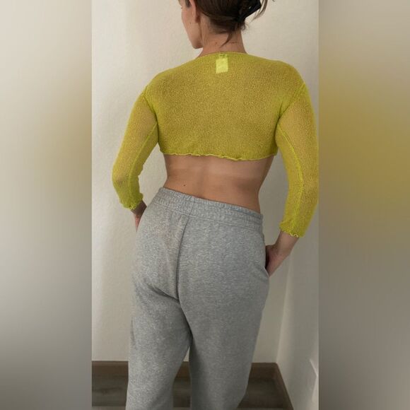 Tiger Mist Mesh Crop Top Sheer Chartreuse Green Party Club - Picture 4 of 9